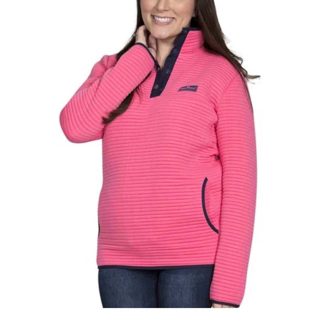 Simply Southern Size Medium Women's Pink Ribbed Pullover Jacket Bow Logo